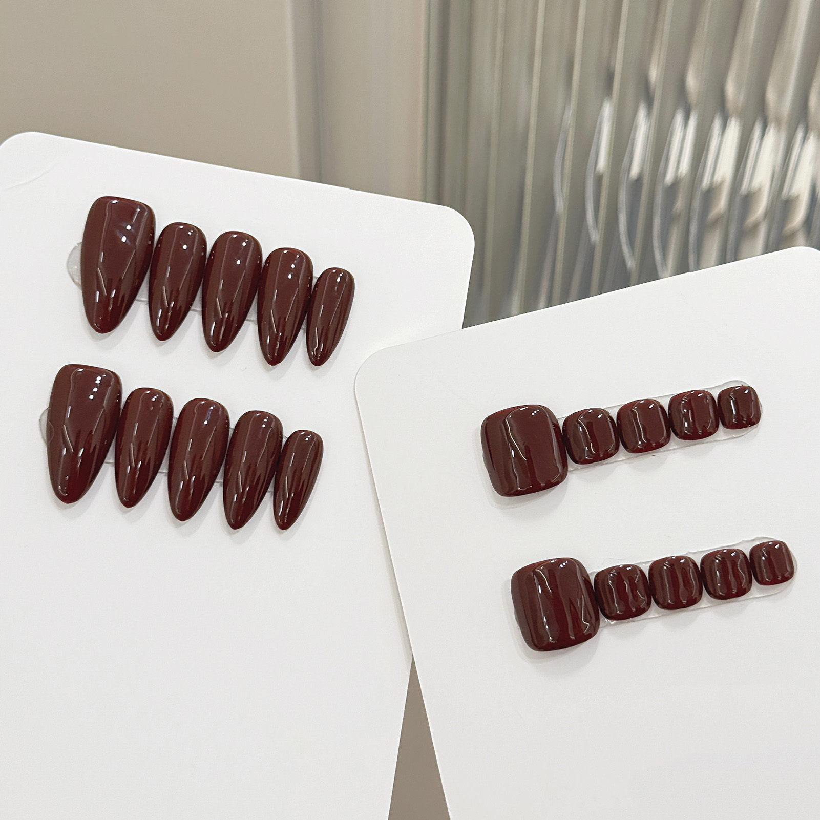 Nail Art Press On - 10pcs Handmade Solid Color Almond Press