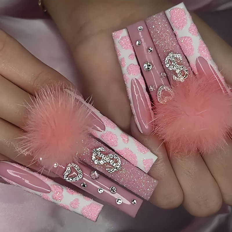 Nail Art Press On - 24Pcs Extra Long Square Press on