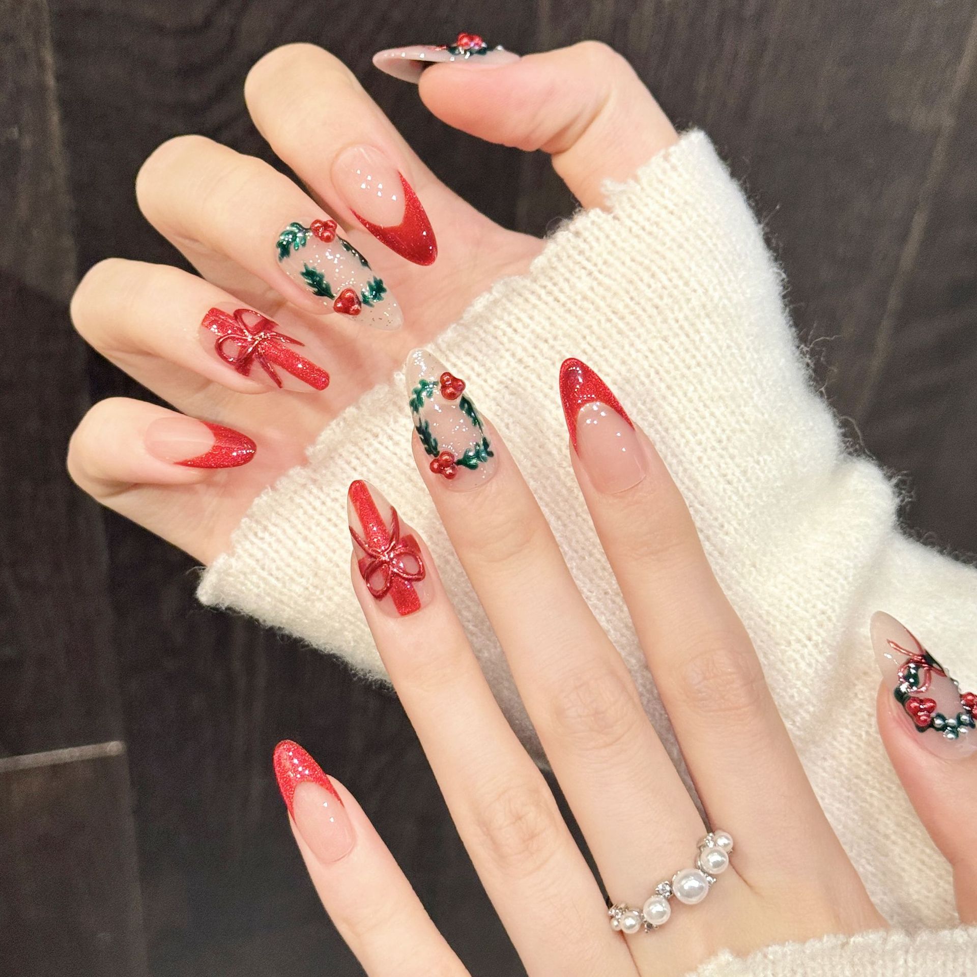 10Pcs Christmas Red Nude Mediu - đánh giá và giá Nail Art Press On