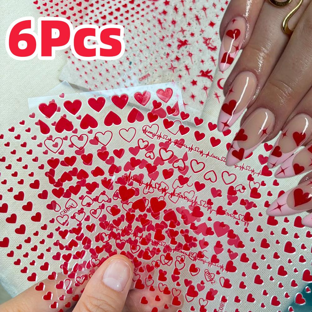 6Pcs/Set Red Love-Heart Valent - đánh giá và giá Nail Art Valentines Day