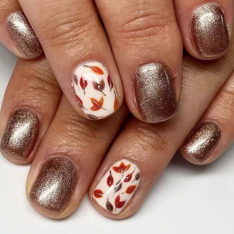 24Pcs Burnt Orange Plaid Shiny - đánh giá và giá Nail Art Orange