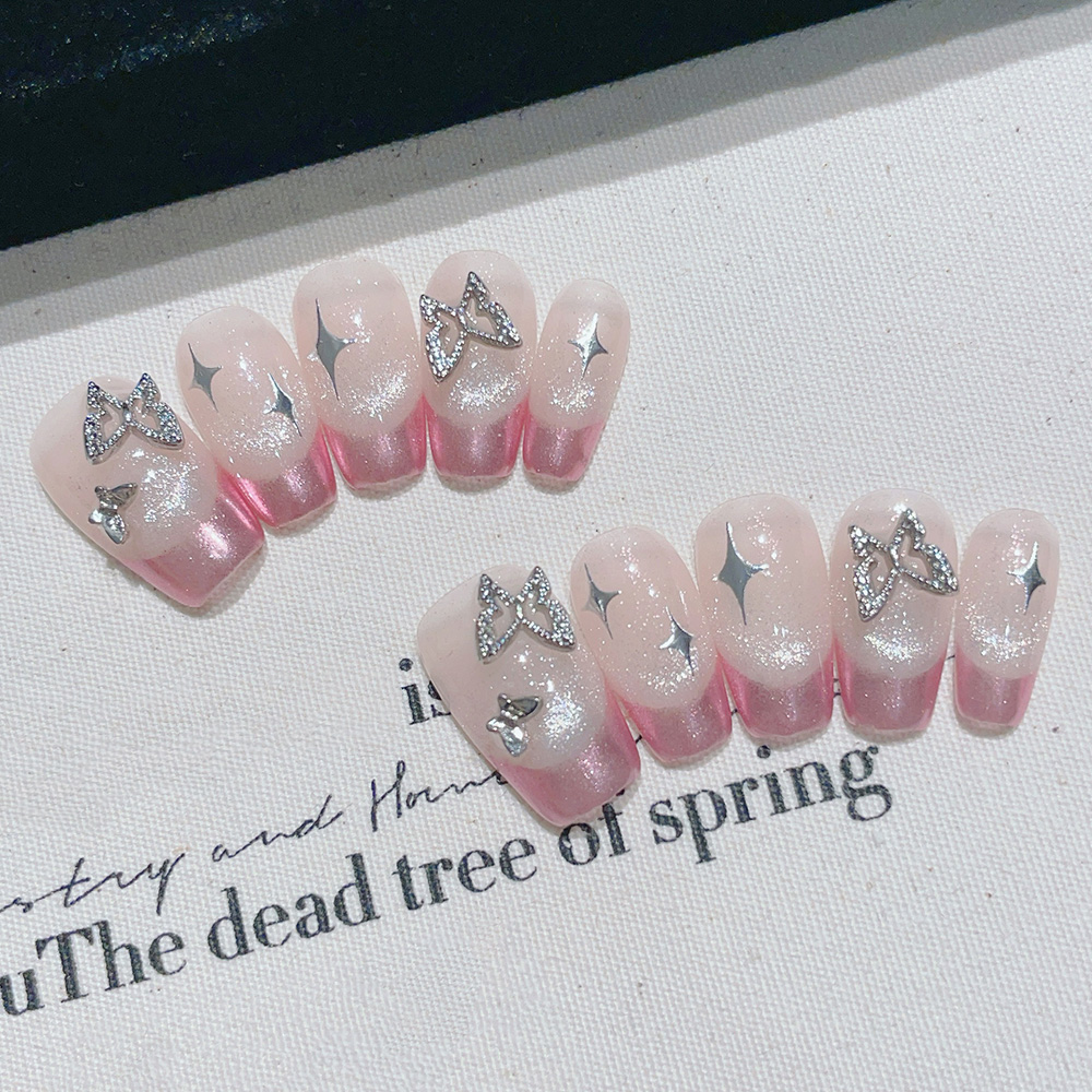 10pcs Short Trapezoid Handmade - đánh giá và giá Nail Art Pink