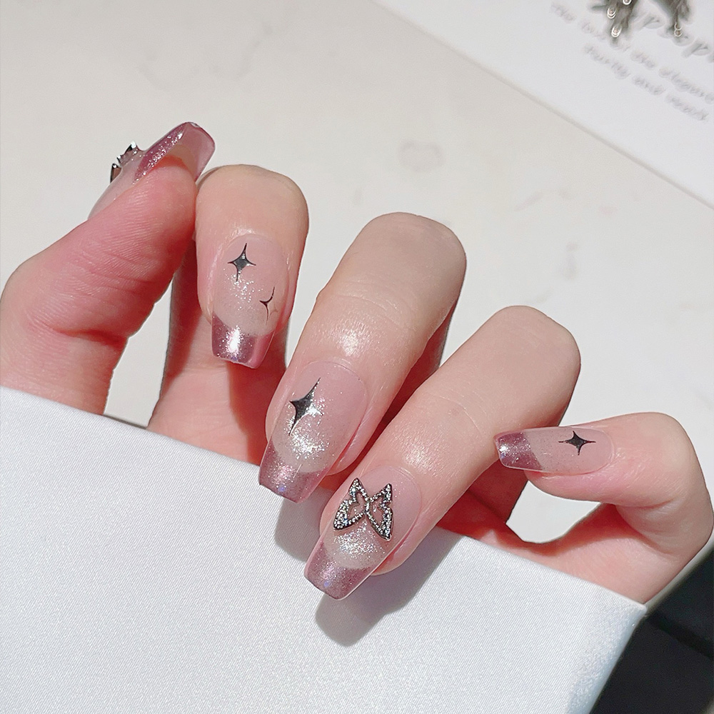 10pcs Short Trapezoid Handmade - đánh giá và giá Nail Art Pink