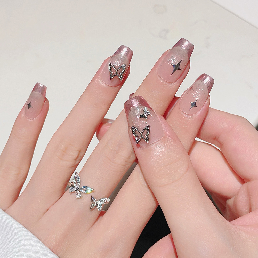 10pcs Short Trapezoid Handmade - đánh giá và giá Nail Art Pink