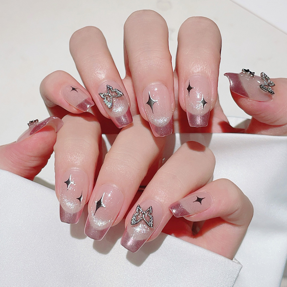 10pcs Short Trapezoid Handmade - đánh giá và giá Nail Art Pink