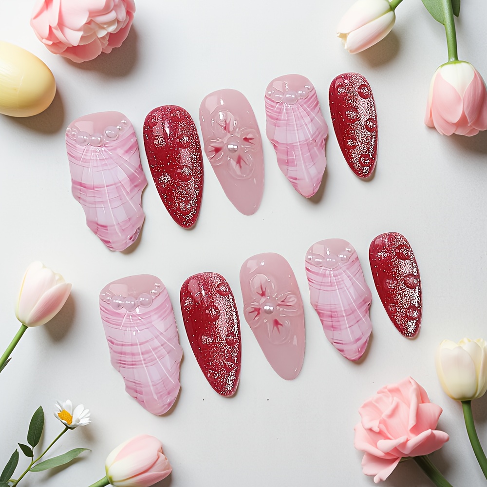 10pcs Medium Almond Handmade P - đánh giá và giá Nail Art Pink