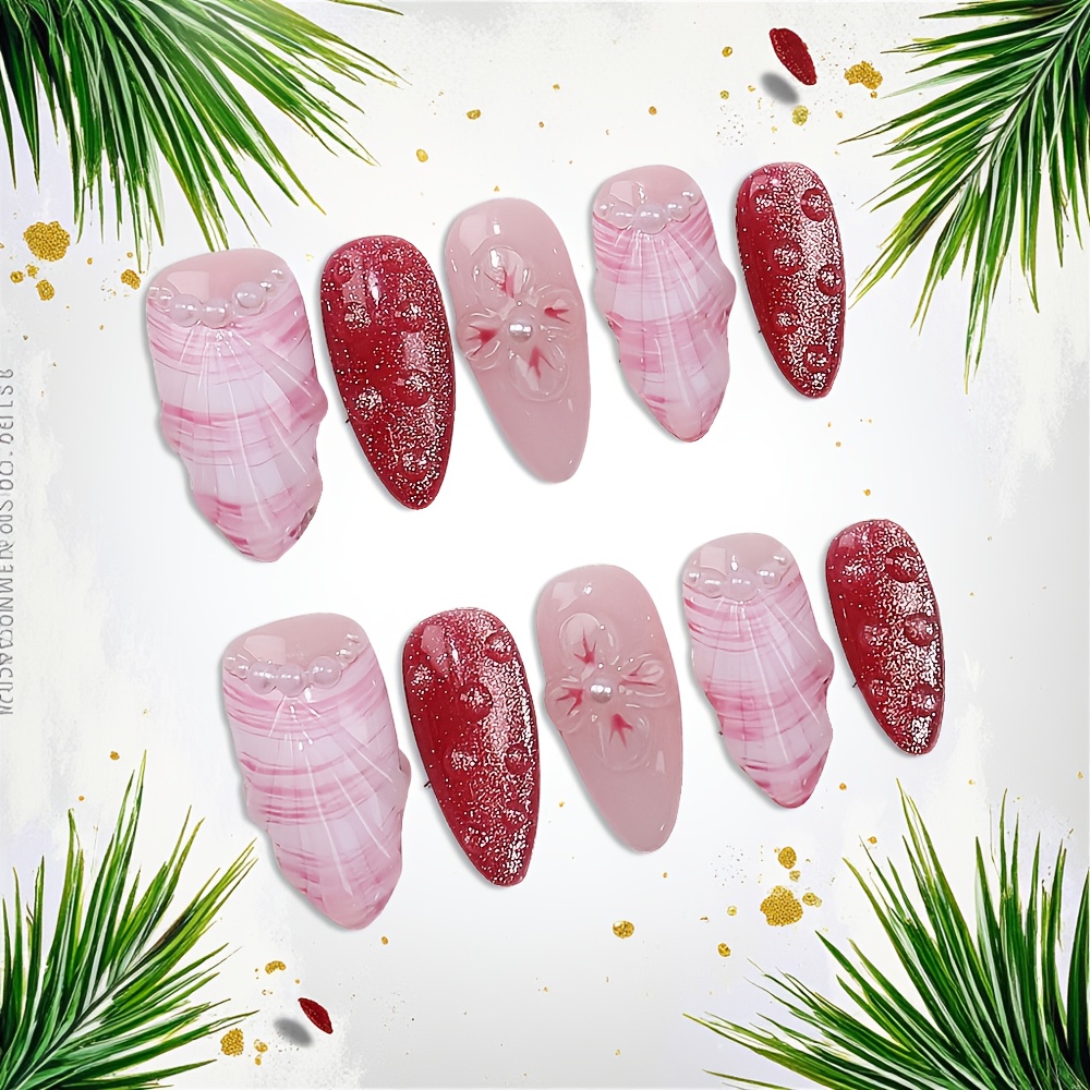 10pcs Medium Almond Handmade P - đánh giá và giá Nail Art Pink