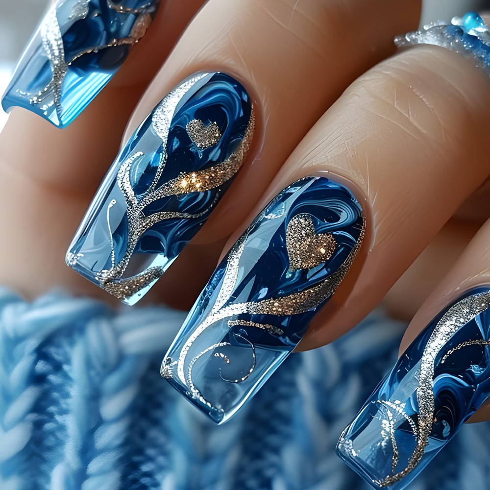 24pcs Blue Press on Nails Spic - đánh giá và giá Nail Art Press On
