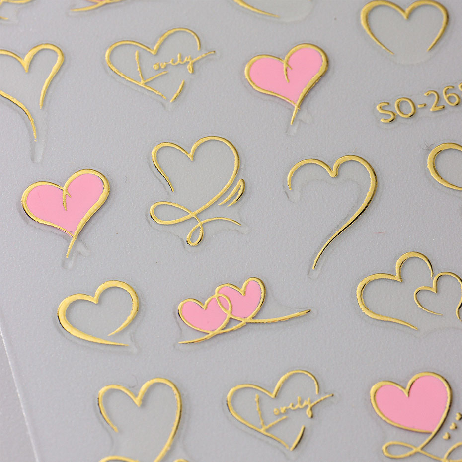 3pcs Y2K Gold Wave Line Heart  - đánh giá và giá Nail Art Valentines Day